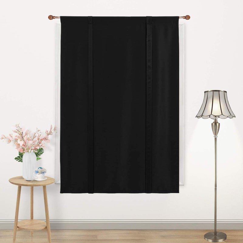 DWCN Tie Up Curtain-Thermal Insulated Room Darkening Blackout Curtains for Livingroom, Bedroom and Dining Room, Black, W42 X L45 Inches, 1 Rod Pocket Panel - Image 4